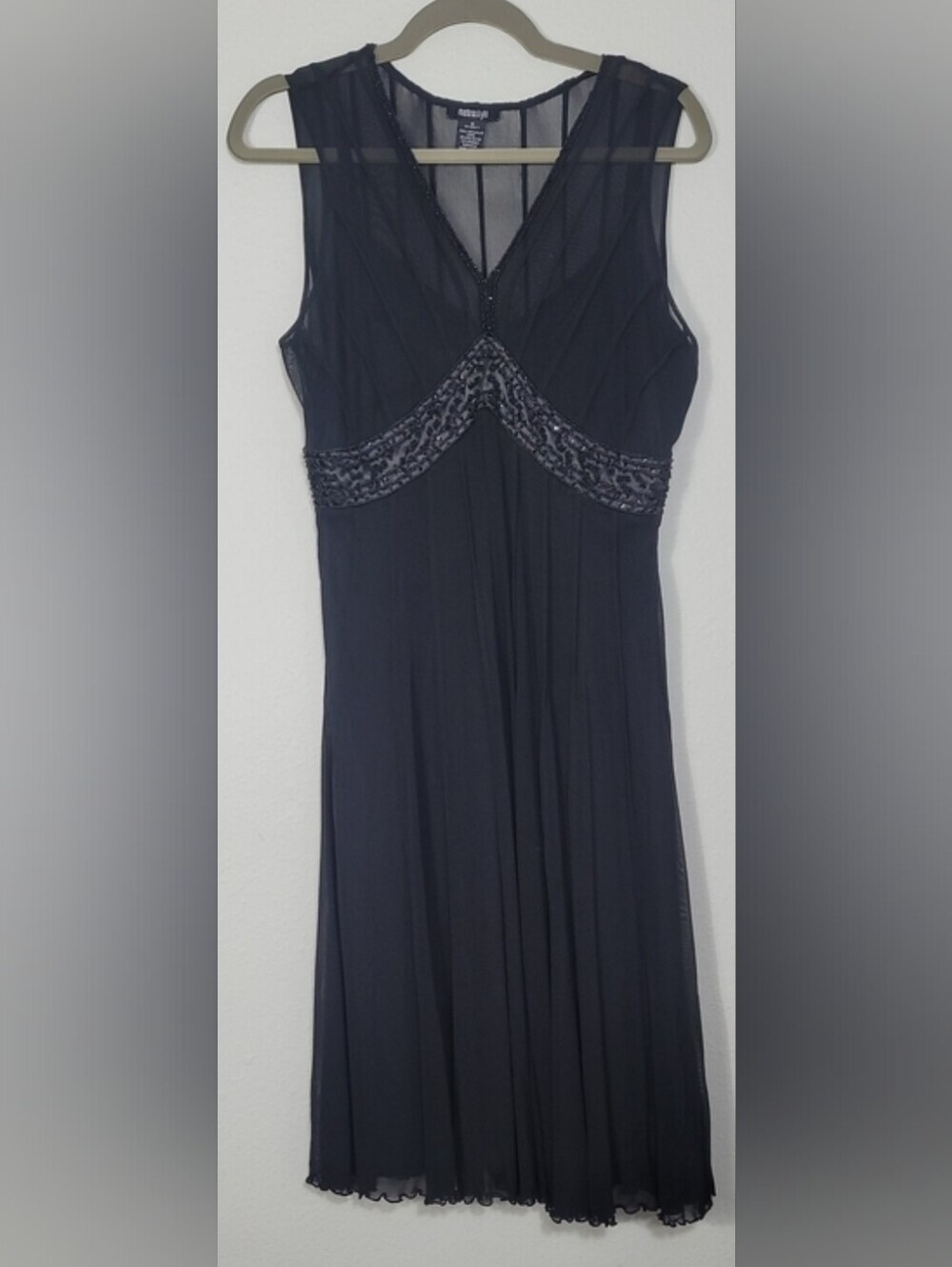 Vintage Metrostyle Sheer Beaded Cocktail Dress Size 10 Black Whimsigoth Party